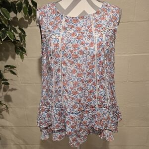 Zac and Rachel Sleeveless Top Round Neck Floral Ruffle Size Medium Multi Color.